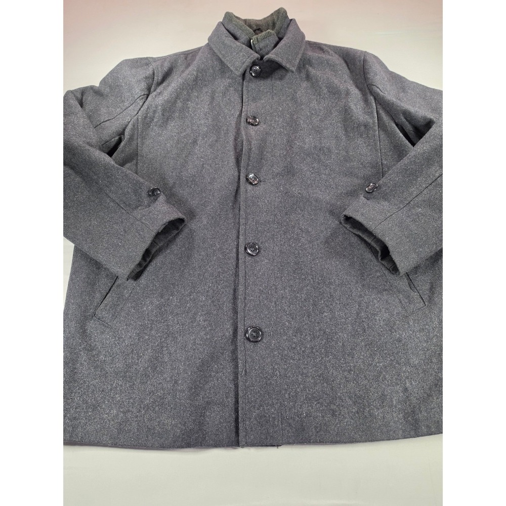 London Fog Mens Wool Blend Car Coat Charcoal Gray Full Zip Button Front XL